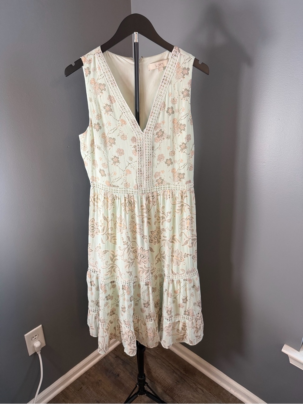 Light Mint Floral Tiered V-Neck Dress